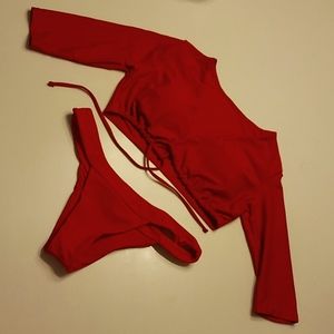 NEW Cheeky bikini set with tie mid-sleeve top